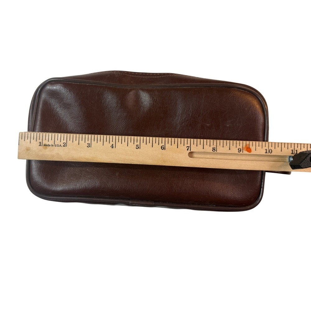Vintage Sergio Valente Dopp Kit Travel Toiletry Bag Brown Leather Vinyl 80s - Picture 5 of 9